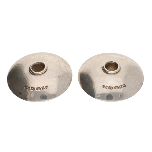 487 - Pair of Philip Kydd silver modernist 'saucer' taper stick holders, hallmarked 925 London 2014, 2.5