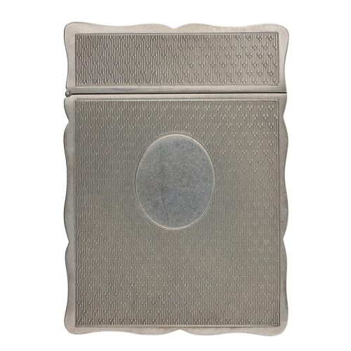 494 - PJD Silver Ltd silver card case, having a shaped edge and engine turned decoration to the front and ... 