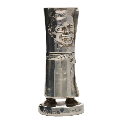 504 - Rare David Lloyd George silver stamp wetter, with perforated circular top, the sides decorated with ... 