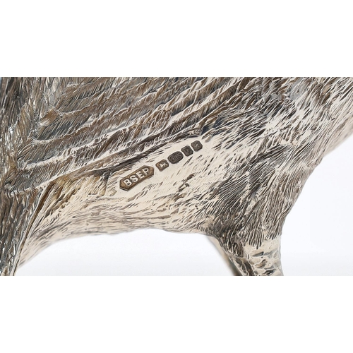 546 - Fine pair of B S E Products silver Partridge figures, hallmarked London 2009, tallest 5.25
