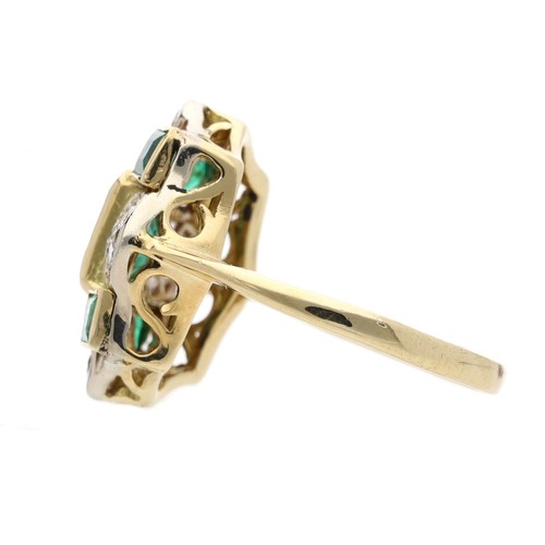 95 - Good 18ct yellow gold emerald and diamond chequer dress ring, the emeralds estimated 1.00ct approx i... 
