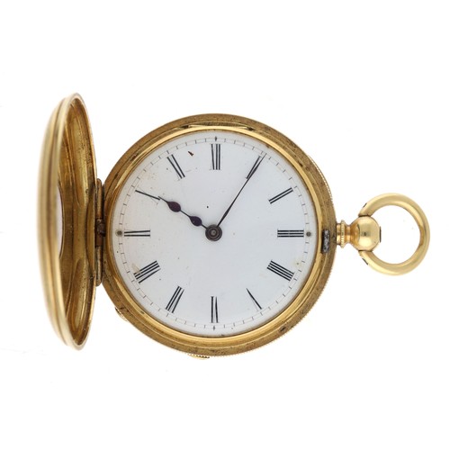 42 - 18ct half hunter cylinder fob watch, the cuvette signed Grohe, 7 Wigmore Street, Cavendish Square, L... 