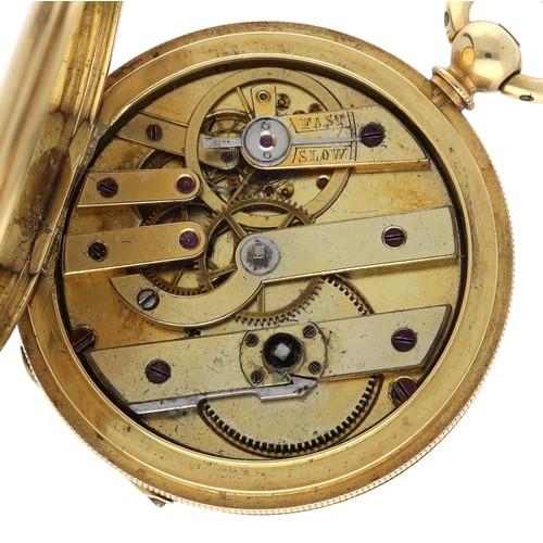 42 - 18ct half hunter cylinder fob watch, the cuvette signed Grohe, 7 Wigmore Street, Cavendish Square, L... 