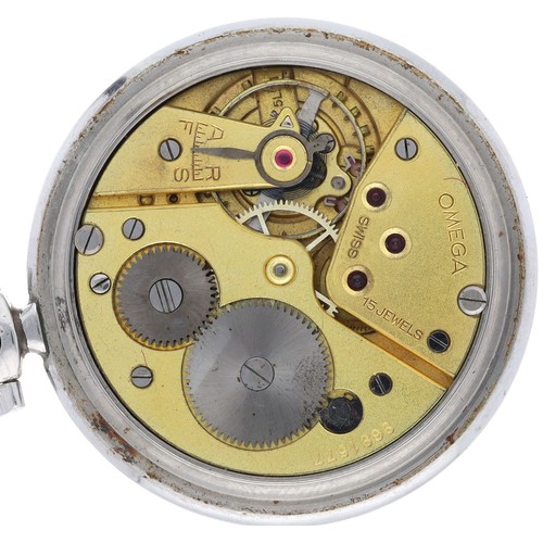 43 - Omega stainless steel dress pocket watch, serial no. 9691xxx, circa 1939-1944, signed 15 jewel movem... 