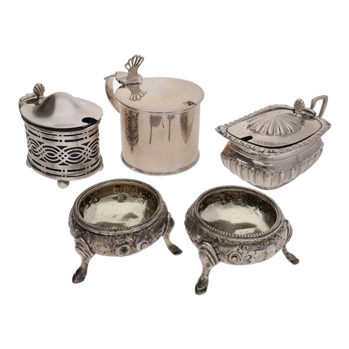 469 - Group of five assorted cruets, various makers and dates, to include a pair of ornate Victorian Sheff... 