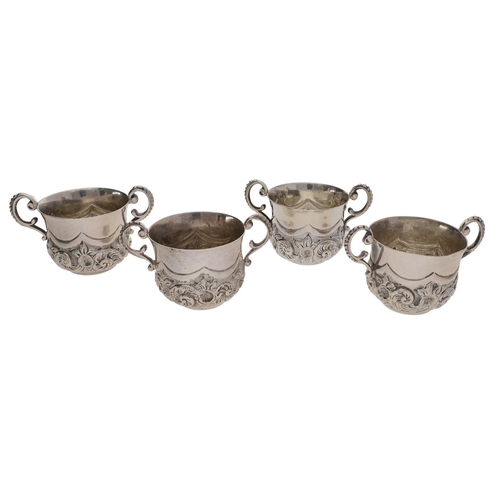470 - Group of four late Victorian heart shaped small silver dishes, with ornate decoration, Birmingham 18... 