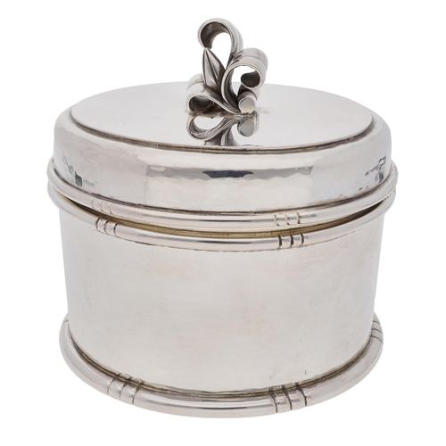 533 - Danish silver oval trinket box with cover, having a leaf and bud handle, maker Evald Nielsen, marked... 