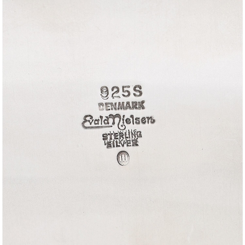 533 - Danish silver oval trinket box with cover, having a leaf and bud handle, maker Evald Nielsen, marked... 