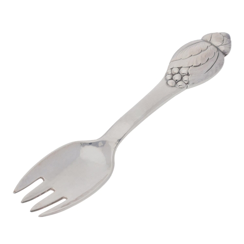 537 - Modern decorative Danish silver child's fork, having a cast fruiting vine handle, maker Evald Nielse... 