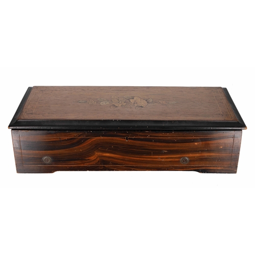 618 - 19th Century Swiss lever wound cylinder music box, in rosewood and simulated rosewood, the rectangul... 