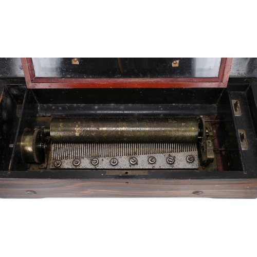 618 - 19th Century Swiss lever wound cylinder music box, in rosewood and simulated rosewood, the rectangul... 
