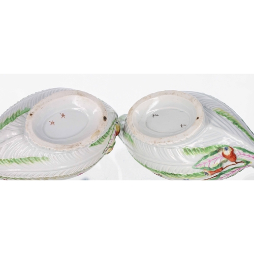 661 - Pair of First Period Worcester 'Cos Lettuce' sauceboats, naturalistically modelled, the moulded exte... 