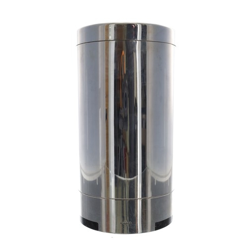 490 - Modern silver wine cooler, the plain cylinder with a liner, and three removable ice packs, having an... 