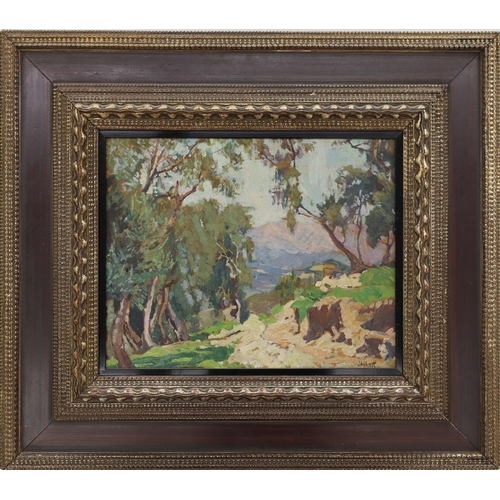 John Anthony Park (1880-1962) - “The Olive Grove, Provence”, signed, also inscribed on a label verso, oil on panel, 13.25” x 16.5”