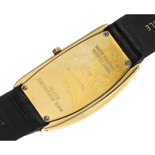 23 - Raymond Weil 18k gold plated curved gentleman's wristwatch, reference no. 3750, white dial, Raymond ... 