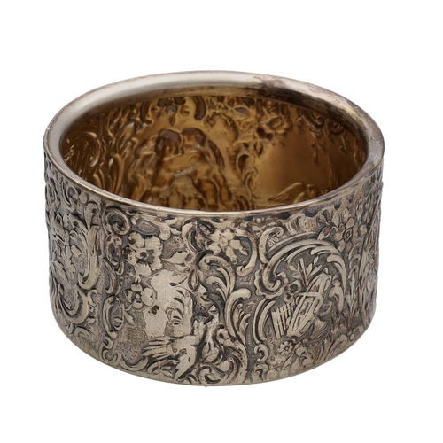 586 - Late Victorian repoussé silver pot with cover, the cover with a putti figural finial, maker Berthold... 