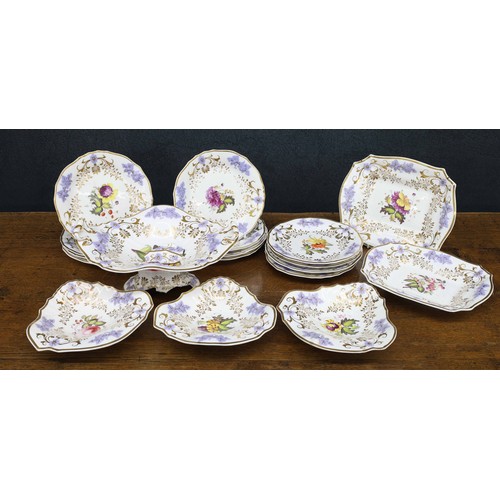 662 - H&R Daniel part dessert service, each piece painted to the centre with a specimen flower, within... 