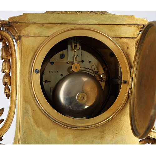 1219 - Good French ormolu and porcelain mounted two train mantel clock, the Japy Freres & Co movement b... 