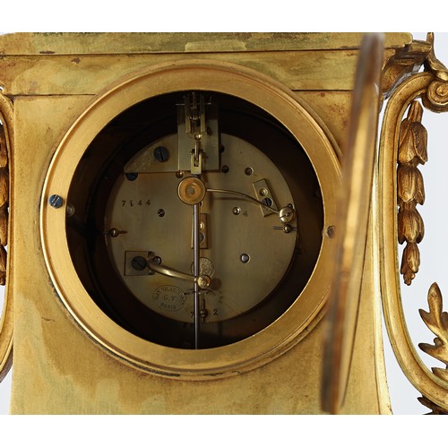 1219 - Good French ormolu and porcelain mounted two train mantel clock, the Japy Freres & Co movement b... 