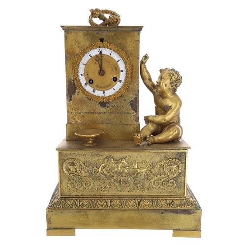 1224 - French Empire 19th century ormolu mantel clock, the striking two train movement with outside countwh... 