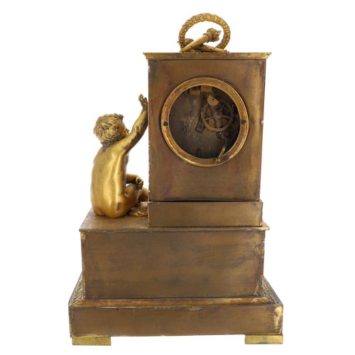 1224 - French Empire 19th century ormolu mantel clock, the striking two train movement with outside countwh... 