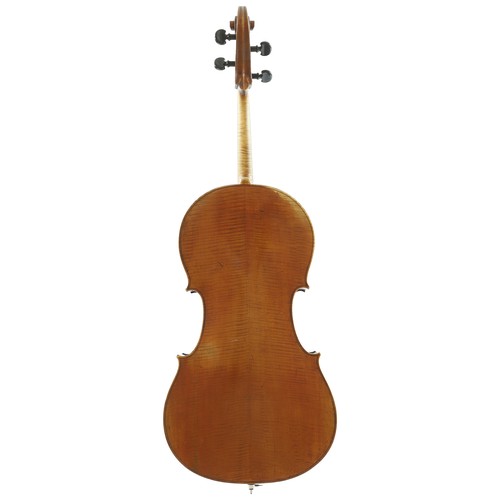 171 - Good late 19th century French violoncello, unlabelled, the two piece back of fine curl with similar ... 