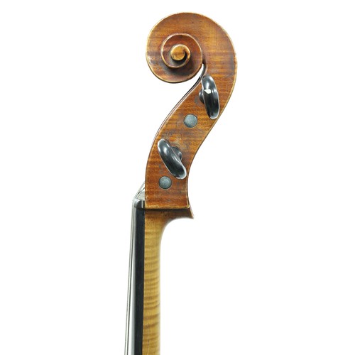 171 - Good late 19th century French violoncello, unlabelled, the two piece back of fine curl with similar ... 