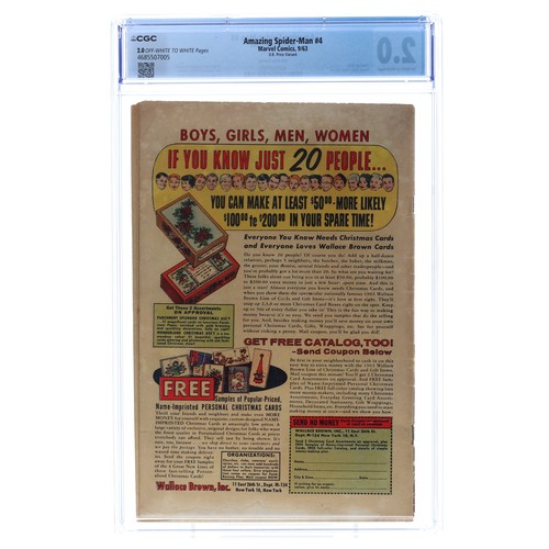 4 - The Amazing Spider-Man issue #4 'Nothing can stop the Sandman', circa 1963, CGC grade 2.0, key issue... 