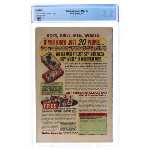 5 - The Amazing Spider-Man issue #5, circa 1963, CGC grade 2.5, UK pence edition, off-white to white pag... 