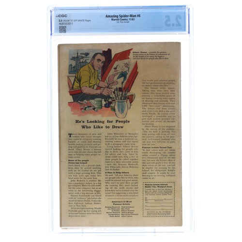 6 - The Amazing Spider-Man issue #6 'Half-Man...Half Reptile...', circa 1963, CGC grade 2.5, cream to of... 