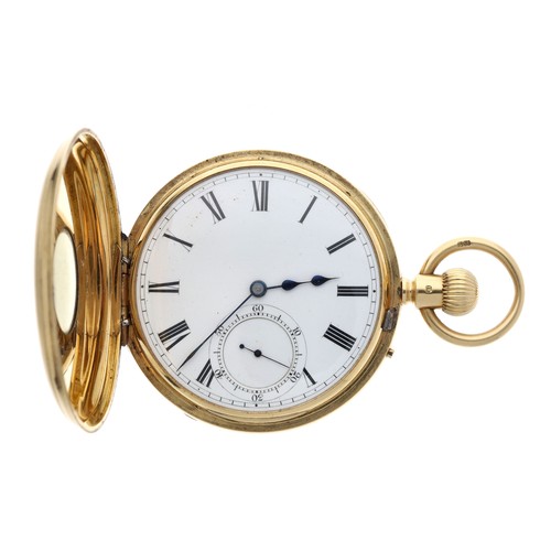 375 - Good George V 18ct half hunter pocket watch, London 1914, three quarter plate lever movement signed ... 