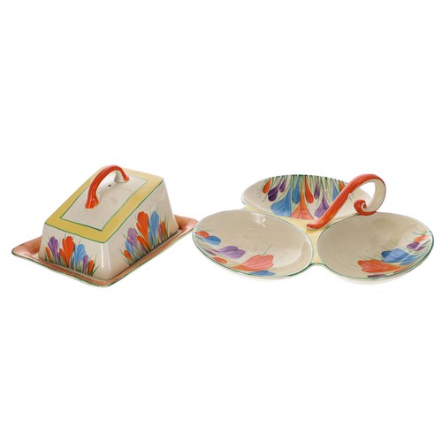 118 - Clarice Cliff 'Autumn Crocus’ pattern butter dish and stand, the stand 7.5
