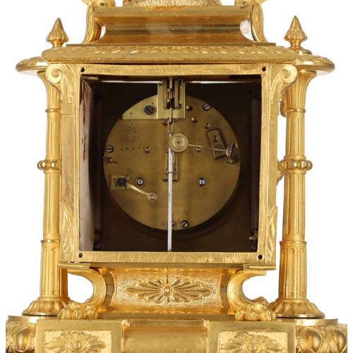 1223 - Attractive 19th century French porcelain and ormolu mantel clock, the brass drum two train movement ... 