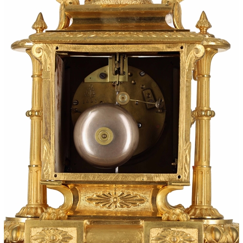 1223 - Attractive 19th century French porcelain and ormolu mantel clock, the brass drum two train movement ... 