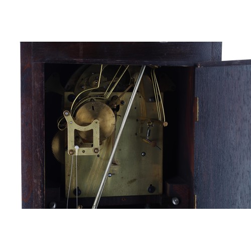 1233 - Junghans three-train chiming mantel clock, the movement striking on gongs, silvered Arabic numeral d... 