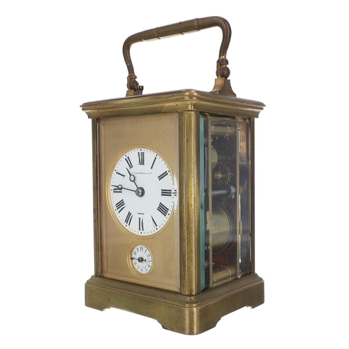 1004 - French quarter repeating and alarm carriage clock retailed by J.E. Caldwell & Co, Philadelphia, ... 