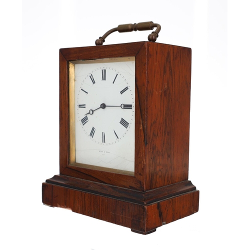 1006 - Small 19th century French VAP carriage clock in a rosewood case, the white dial with Roman numerals ... 