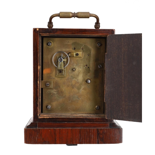 1006 - Small 19th century French VAP carriage clock in a rosewood case, the white dial with Roman numerals ... 