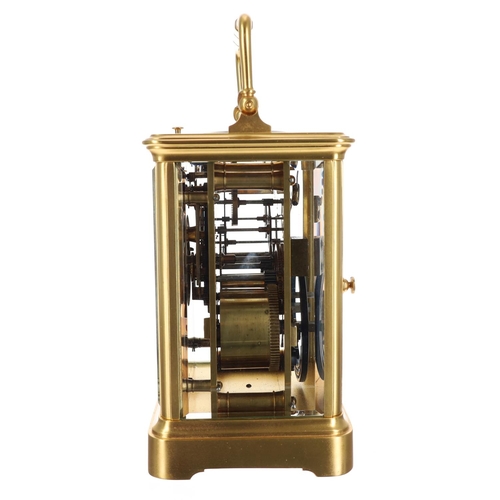 1011 - Good French striking and repeating gilt brass carriage clock by Henri Jacot, the white dial with Rom... 