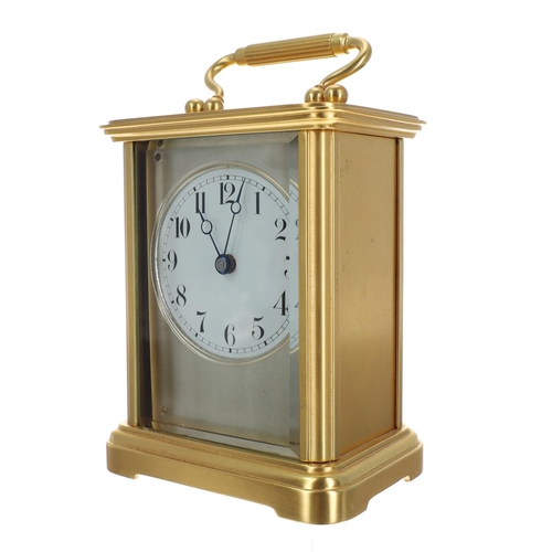 1016 - Early 20th century American gilt carriage clock timepiece, signed to the back plate Chelsea Clock Co... 