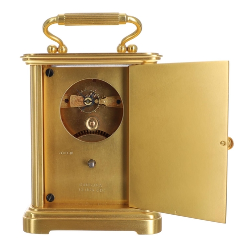 1016 - Early 20th century American gilt carriage clock timepiece, signed to the back plate Chelsea Clock Co... 