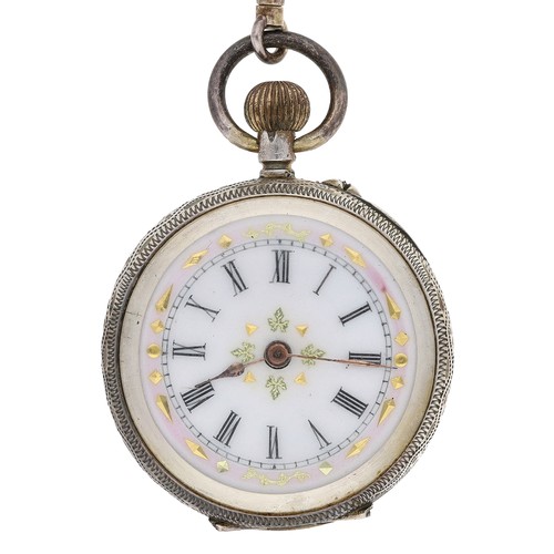 52 - Swiss cylinder fob watch on a silver rope twist chain, 41.9gm
