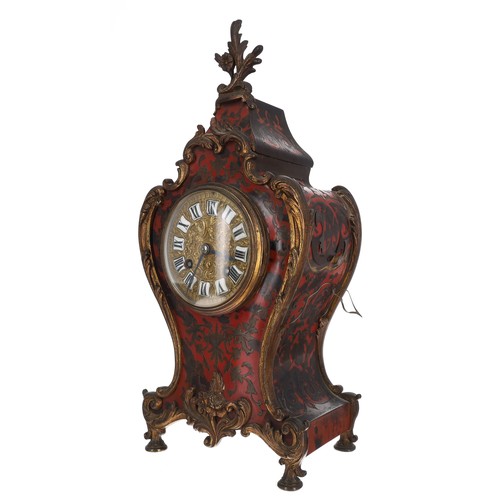 1191 - French Louis XVI style boulle work two train striking mantel clock, the 3.75