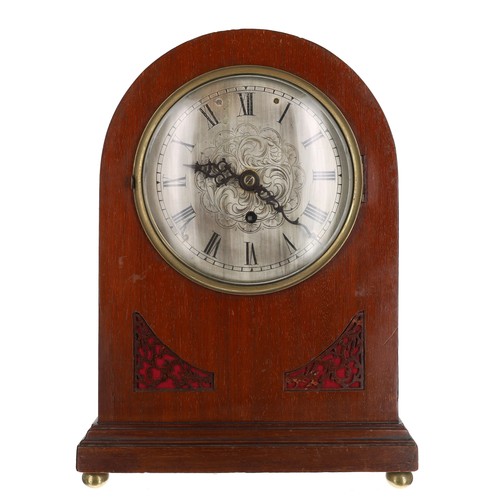 1192 - Edwardian mahogany single fusee mantel clock,  the 6.5