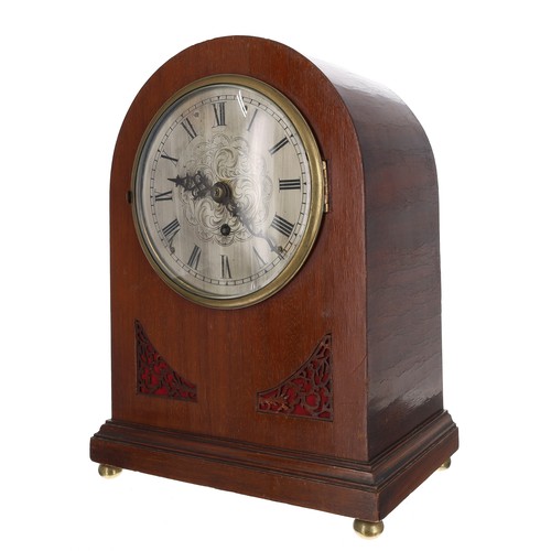 1192 - Edwardian mahogany single fusee mantel clock,  the 6.5