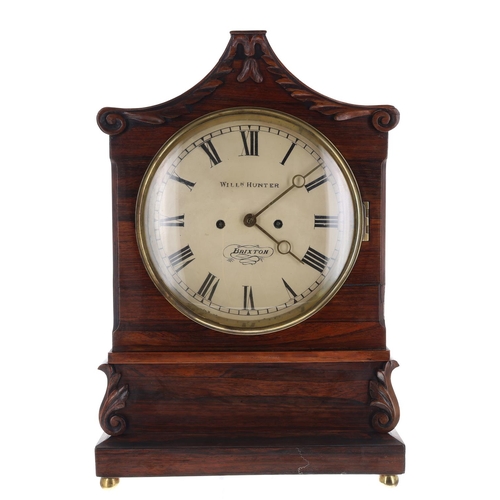 1194 - English 19th century rosewood double fusee mantel clock, the 8