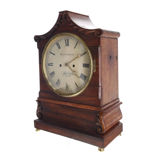 1194 - English 19th century rosewood double fusee mantel clock, the 8