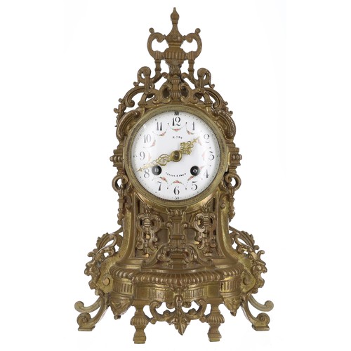 1195 - Late 19th century French brass mantel clock,  the 3.5