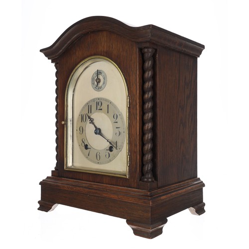 1196 - Early 20th century oak mantel clock, the 5