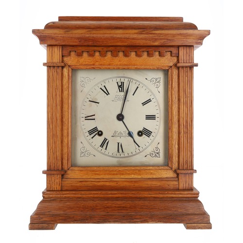 1203 - American early 20th century oak mantel clock, the 6.5
